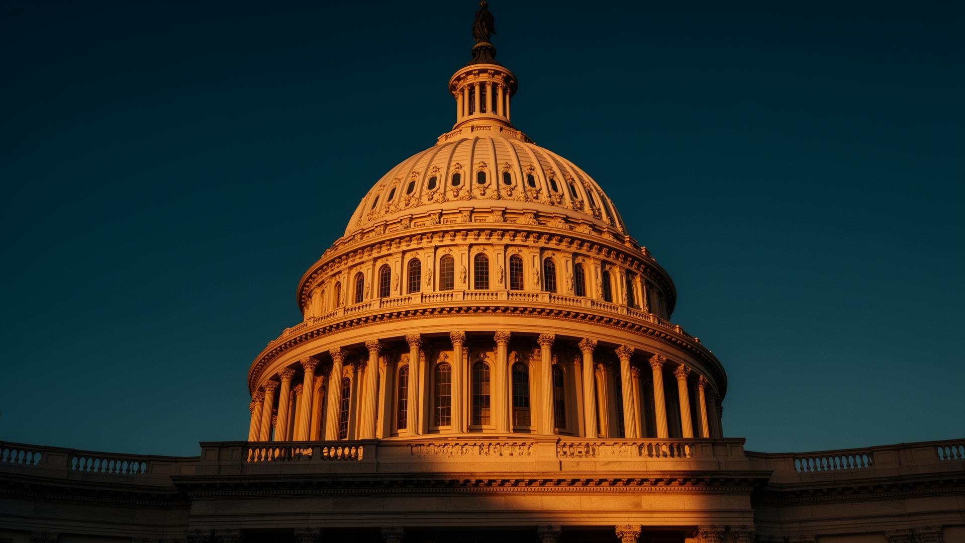 The US Capitol dome at golden hour